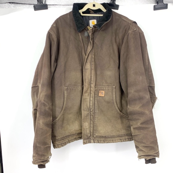 Carhartt Other - Carhartt Men Size XL TALL Jacket J22 DKB Coat Distressed RIPPED Brown Canvas